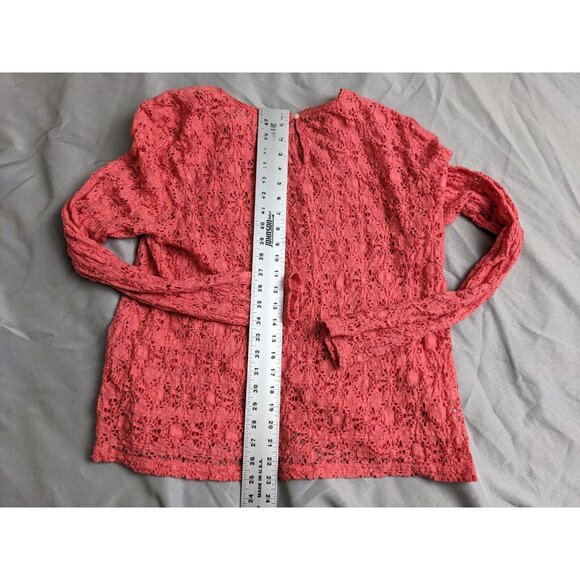 Gap Top Pink Crochet Textured Long Sleeve Y2K Cotton Pullover Womens Size L - Picture 6 of 8